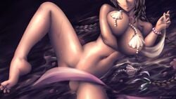 1girls ass barefoot barely_contained bikini breasts busty curvaceous curvy dark-skinned_female dark_skin fate/grand_order fate_(series) huge_ass huge_breasts inviting long_hair looking_at_viewer lying queasy_s raised_leg seductive seductive_smile sesshouin_kiara sesshouin_kiara_(swimsuit_mooncancer)_(fate) solo solo_female suggestive swimsuit tagme thick_thighs undressing voluptuous water wet wet_breasts