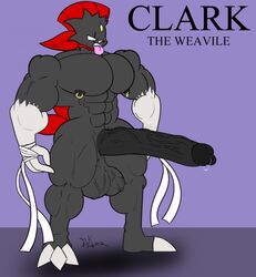 anthro bandage big_penis black_body clark_the_weavile english_text generation_4_pokemon genitals hi_res huge_cock male mammal muscular muscular_male mustela mustelid musteline nintendo penis pokémon_(species) pokemon pokemon_(species) riku9797 scar solo text tongue tongue_out true_musteline video_games weavile