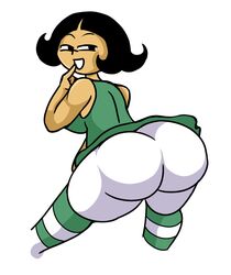 1girls 2021 backboob big_ass black_eyes black_hair cartoon_network cheeky cute dexter's_laboratory dress female gigantic_ass green_dress large_breasts lee_lee looking_at_viewer looking_back luiron smiling tagme