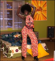 1girls 3d afro clothed clothing colmarq dark-skinned_female dark_skin female female_only high_heels looking_at_viewer medium_breasts pinup slushe_(website) smile solo solo_female standing