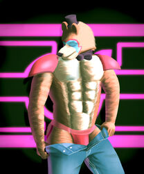 2021 abs absurd_res animatronic anthro athletic athletic_anthro athletic_male black_nose bottomwear brown_body bulge closed_eyes clothing denim denim_clothing five_nights_at_freddy's five_nights_at_freddy's:_security_breach glamrock_freddy_(fnaf) hi_res humanoid jeans jockstrap machine makeup male male_only mammal morinkashi muscular muscular_anthro muscular_male pants pecs pectoral_bulge robot simple_background solo underwear ursid video_games