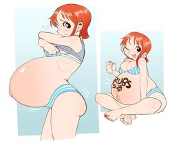 1girls big_breasts breasts female female_only hellbrain huge_belly hyper_belly hyper_pregnancy large_breasts nami one_piece pregnant ready_to_pop solo torpedo_belly