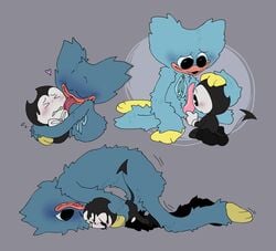 2boys bendy bendy_and_the_ink_machine black_body blue_body blue_fur blush bowtie demon devil doggy_style fluffy gay getthly holding_head huggy_wuggy ink licking male monster pachi_rizuu poppy_playtime touching_penis toy