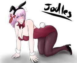 1girls blush brave_danganronpa:_coward's_paradise bunny_ears bunny_girl bunny_tail bunnysuit danganronpa fanganronpa high_heels jodles7 kongou_hana pink_eyes pink_hair smooth_skin text