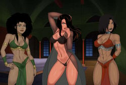 3girls batman:_the_animated_series batman_(series) bed bedroom black_hair bra cheshire clothing concubine dc dc_comics dcau edit female female_only g-string harem harem_outfit jade_nguyen lady_shiva milf mother multiple_girls nightgown nightie robe something_unlimited sunsetriders7 talia_al_ghul talia_al_ghul_(dcau) young_justice