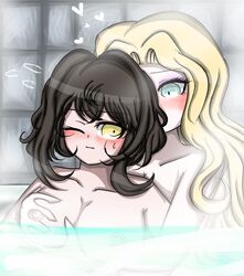 2girls bathing breast_grab danganronpa danganronpa_another fanganronpa female_only magorobi_emma mitsume_kokoro multiple_girls sdra2 super_danganronpa_another_2 tagme yuri