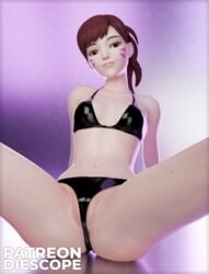 1girls 3d blender blizzard_entertainment blurry_background brown_eyes brown_hair d.va diescope female female_only hi_res latex latex_clothing latex_suit looking_at_viewer overwatch smile smiling_at_viewer solo thighs white_body