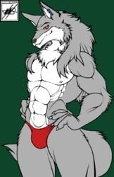 anthrofied atlus barazoku fangs furry gay grin koromaru_(megami_tensei) megami_tensei muscles persona_3 red_eyes ripped shiba_inu shin_megami_tensei underwear