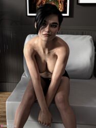 1girls 3d black_hair elena_(schrai) looking_at_viewer pinup pubic_hair schrai slushe_(website) topless