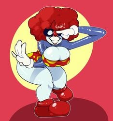 clown clown_girl clown_makeup clown_nose huge_ass huge_breasts looking_back o_n3il oc teasing thick_thighs