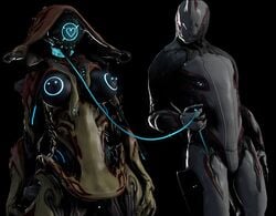 1boy 1boy1girl 1girls alien alien_girl armor breasts collar excalibur_(warframe) femsub glowing_nipples_piercing helmet humanoid ivara_(warframe) leash mask nipple_piercing nipples pussy robot robot_girl slave_collar warframe white-crow