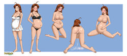 1girls ahoge amniotic_fluid ass barefoot big_belly big_breasts blush breasts brown_eyes brown_hair censored crying dark_nipples delia_ketchum_(pokemon) discomfort erect_nipples feet female female_only labor lingerie long_hair navel nude nude_female outie_navel pain pokemon pokeninpu pregnant pubic_hair pussy ready_to_pop sequence solo solo_focus swollen_pussy toes uncomfortable undressing water_broke