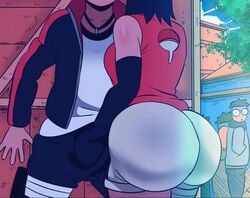 1girls 2boys 2d 760fps against_wall animated ass ass_jiggle ass_shake big_ass boruto:_naruto_next_generations caught_in_the_act d-art fat_man handjob handjob_under_clothes interpolated naruto no_sound sarada_uchiha shorter_than_10_seconds shorter_than_30_seconds smooth_animation standing tagme uzumaki_boruto video