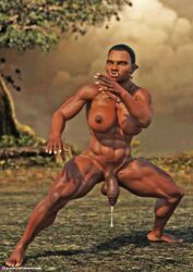 1girls 3d abs black_hair cum dark-skinned_futanari dark_skin depth_of_field earrings extreme_muscles fantasy futa_only futanari handsfree_ejaculation hoop_earrings huge_breasts looking_at_viewer muscular muscular_female necklace necrophage nude nude_futanari orc orc_futanari outdoor outdoor_nudity outdoors outside pinup pubic_hair red_eyes slushe_(website) solo standing tusks