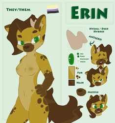 absurd_res anthro antlers areolae breasts brown_hair canid canine cervid cheek_tuft deer embarrassed facial_tuft female female_only fur genitals green_eyes hair hi_res horn hyaenid hybrid hyena inner_ear_fluff its_cerverus lgbt_pride looking_at_viewer mammal model_sheet multicolored_body multicolored_fur navel nonbinary_pride_colors nude open_mouth pride_colors pussy simple_background small_breasts solo spots spotted_body spotted_fur spotted_hyena tail teeth tired tired_eyes tuft yawn