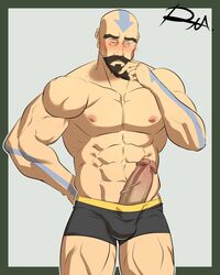 1boy air_nomad airbender_tattoo avatar_legends bald bara beard black_underwear blush boner dilf erect_penis erection human male male_only mature_male penis reclamon smooth_skin solo solo_male tenzin the_legend_of_korra topless underwear