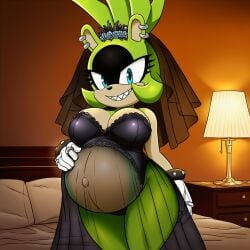ai_generated anthro bride bride_gown busty busty_female female female_only furry gothic gothic_girl gothic_lolita green_fur lazybonesai pregnant pregnant_female sega sharp_teeth sharp_teeth_female sonic_(series) sonic_the_hedgehog_(idw) sonic_the_hedgehog_(series) surge_the_tenrec wedding_dress