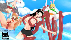 3d animal bondage carrot_(one_piece) catburglaraerin eyewear_on_head female female_focus group koikatsu nami nefertari_vivi nico_robin octopus one_piece post-timeskip sunglasses_on_head tentacle zoophilia