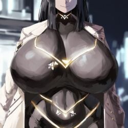 1girls ai_generated big_breasts black_hair body_hair breasts breasts_bigger_than_head cesara_(limbus_company) child_bearing_hips cinderhee eyes_out_of_frame female female_only hourglass_figure hourglass_figured_female huge_breasts labcoat large_ass limbus_company long_hair project_moon skin_tight skin_tight_suit smile smiling smiling_at_viewer solo solo_female tagme tummy wide_hips