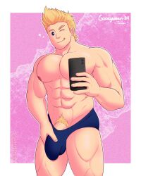 1boy buff buff_male cupcakedanshi light-skinned_male male male_only mirio_togata moobs muscular muscular_male my_hero_academia pecs penis penis_peek penis_peeking pubes pubic_hair selfie sexy_male sexy_pose solo solo_focus solo_male underwear underwear_only