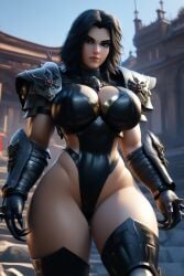 1girl 1woman 3d ai_generated big_ass big_breasts black_armor black_eyes black_hair corvus_corax female female_only female_space_marine medium_hair power_armor power_armor_(warhammer) primarch raven_guard ravenomega rule_63 scythe sexy_body sexy_female sexy_woman sliver_armor spear voluptuous voluptuous_body voluptuous_female warhammer_(franchise) warhammer_40k
