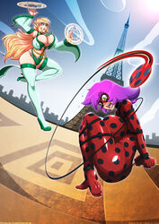 2girls big_ass big_breasts blonde_hair blush bodysuit cleavage cosplay crying eiffel_tower elf_ears feet female female_focus female_only france green_eyes huge_balls kogeikun ladybug_(cosplay) long_socks magic miraculous_ladybug multiple_girls nervous original paris pointy_ears purple_hair skin_tight skin_tight_suit smile thick_legs thong tied_up wendolin