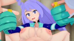 1girl 3boys boku_no_hero_academia breasts cum cum_on_breasts cum_on_face double_handjob edited female gangbang male multiple_males multiple_penises my_hero_academia nejire_hado nejire_hado_(hero_outfit) paizuri penis unkown_artist