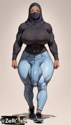 futanari big_penis big_balls large_penis saggy_balls ai_generated bulge_through_clothing huge_cock 1futa flaccid flaccid_penis bulge big_breasts muscular_futa hyper_penis hijab visible tight_clothing visible_nipples thick_thighs tight_pants veiny_penis hyper_genitalia walking dark-skinned_futa