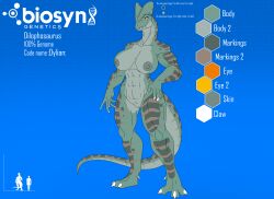 1girls abs big_breasts blue_background breasts dilophosaurid dilophosaurus dinosaur dinosaur_girl high_resolution highres lordstevie naked naked_female nipples nude nude_female original pussy reptile reptile_humanoid sharp_fingernails solo solo_female vagina yellow_eyes