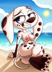 101_dalmatian_street 101_dalmatians 2024 abstract_background absurd_res aged_up anthro anthrofied areola beach big_breasts biped black_body black_fur breasts canid canine canis cloud colored dalmatian dated digital_media_(artwork) disney dolly_(101_dalmatians) domestic_dog feet female female_anthro floppy_ears fur genitals geometric_background hi_res landscape long_ears mammal markings nipple_dip nipples pattern_background pawpads paws pkbr4insh0ck_(artist) seaside shaded signature simple_background sitting sky soles solo spots spotted_body spotted_fur sun tail teeth thick_thighs vulva white_body white_fur year