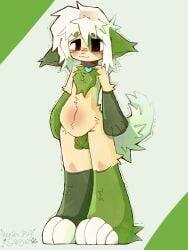 3:4 4_fingers 4_toes absurd_res animal_genitalia anthro artist_name big_feet black_eyes blue_heart blush blush_lines brown_collar canid canine chest_tuft claws collar collar_only eyebrow_through_hair eyebrows feet fingers fur genitals green_background green_body green_ears green_eyebrows green_fur green_hands green_paws green_sheath green_tail hair heart_pendant hi_res leather leather_collar male mammal model_sheet multicolored_body multicolored_fur navel nude nude_male pamperpupsage pink_blush pink_navel shaded sheath signature simile simple_background simple_coloring simple_shading slightly_chubby slightly_chubby_anthro slightly_chubby_male smile smiling_at_viewer solo standing tail tan_body tan_fur text toes translucent translucent_hair tuft white_background white_claws white_hair white_sclera