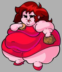 accurate_art_style artist_request auburn_hair burger clothed eating fat fat_female fat_fetish fnf friday_night_funkin girlfriend_(friday_night_funkin) morbidly_obese morbidly_obese_female obese obese_female