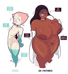 2girls areolae big_breasts breast_size_difference breasts brown_hair cartoon_network dark-skinned_female dark_skin female female_only female_pubic_hair flat_chest flat_chested gem_(species) goodbyellow heart long_hair mature_female nipples nude nude_female pearl_(steven_universe) pink_hair priyanka_maheswaran pubic_hair short_hair size_difference steven_universe tagme text thick_thighs true_flat_chest