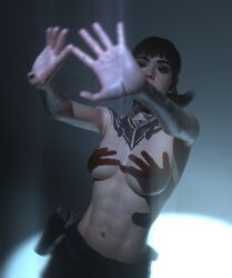 1girls 3d abs breasts call_of_duty emma_kagan female female_only hands_casting_shadow meme popzicl3 shadow solo tattoo topless