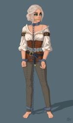 1girls ankle_cuffs atlasthehuman barefoot bondage bound bound_ankles bound_wrists cd_projekt_red chains ciri collar cuff_(restraint) female female_only femsub fully_clothed gag gagged green_eyes metal_collar metal_cuffs png steel_bondage the_witcher_(series) the_witcher_3:_wild_hunt white_hair wrist_cuffs