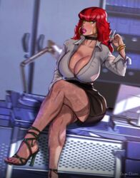 big_breasts big_butt bimbo heels high_heels lasgaclaven lipstick my_mom_and_sister_are_size_queen_sluts office_lady red_hair solo_female thick_lips veronica_herron