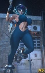 3d ass big_ass big_breasts breasts clothing curvaceous curvy curvy_female curvy_figure female female_only firearm footwear gun hagiwara_studio handgun handwear headwear human juno_(overwatch) muscular muscular_female nonsexual overwatch overwatch_2 pale_skin sportswear thick_thighs weapon