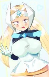1girls 2d bare_thighs big_breasts blonde_hair brawl_stars breasts clothed female female_only fully_clothed gloves hair headgear low_twintails miniskirt multienlinea multiplylayer pink_eyes simple_background skirt solo solo_focus starr_nova_(brawl_stars) tagme twintails watermark white_gloves