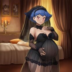 aged_up aged_up_character ai_generated blue_hair blue_hair_female bride bride_veil female female_only gothic gothic_girl gothic_lolita holding_pregnant_belly lazybonesai miette_(pokemon) orange_eyes orange_eyes_female pokemon pokemon_xy pokemon_xy_(anime) pregnant pregnant_belly pregnant_female solo solo_female solo_focus wedding_dress