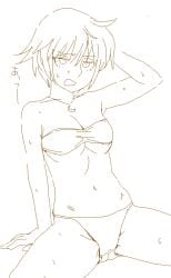 pixel_art doodle sketch monochrome female_only female solo rule_63 genderswap_(mtf) canon_genderswap gintama gintoki_sakata ginko_sakata short_hair bandeau sweat bikini sitting very_short_hair isami_meena underboob cleavage medium_breasts strapless_bikini