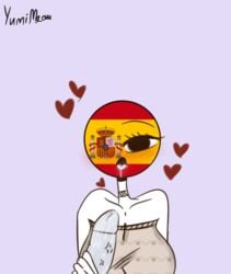 1girls bare_shoulders blowjob blush countryhuman countryhumans countryhumans_girl erection facing_viewer heart hetero large_breasts looking_at_viewer penis spain spain_(countryhumans) spanish_flag strapless uncensored united_states_of_america_(countryhumans) veiny_penis white_skin yumimeow