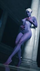 theraixesilver 1girls solo solo_female minthara baldur's_gate_3 baldur's_gate dungeons_and_dragons drow white_hair tied_hair pointy_ears purple_skin nude nude_female naked naked_female medium_breasts breasts nipples grabbing_own_breast