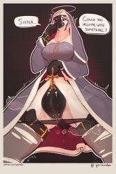 2025 2:3 absurd_res anthro aroused avian beak biped bird bodily_fluids clothed clothing cross cross_necklace english_text female female_only genital_fluids genitals halo hi_res jewelry legwear necklace nun nun_habit nun_outfit panties panties_down pantyhose partially_clothed patreon plump_labia religious_clothing signature solo speech_bubble text torn_clothing torn_legwear torn_pantyhose underwear underwear_down url vaginal_fluids vulva yo-lander