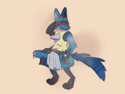 anthro big_penis blue_body blue_fur blush bodily_fluids fur genitals hi_res huge_cock hyper hyper_genitalia hyper_penis icedoats lucario male male_only nintendo penis pokemon pokemon_(species) solo sweat video_games wet