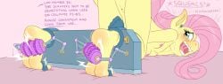 2d barefoot bondage bound bound_ankles bound_legs breasts breasts_out caroo crying crying_with_eyes_open english_text feet feet_fetish feet_focus female female_focus female_only femsub fluttershy_(mlp) horse_ears humanized laughing laying_down laying_on_bed laying_on_stomach long_term_bondage looking_back machine mlp my_little_pony nipples nude nude_female prisoner text tickle_fetish tickle_torture tickling tickling_feet tickling_machine toes toes_tied yellow_body