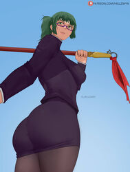 1girls ass ass_focus big_ass big_breasts big_butt glasses green_hair hell904 huge_ass jujutsu_kaisen looking_back looking_up skirt thick_thighs zenin_maki