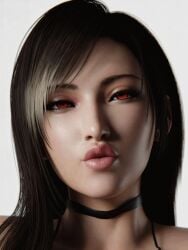 1girls 3d 8k absurd_res big_breasts black_eyeshadow black_hair choker crimson_eyes face face_closeup face_only female female_only final_fantasy highres kissy_face large_breasts light-skinned_female light_skin long_hair looking_at_viewer mascara mature_female mouth nose pale-skinned_female pale_skin pinup pose posing pov puckered_lips safe_for_work seductive seductive_look sfw thethiccart tifa_lockhart