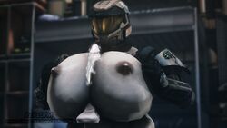 1girls 3d armor big_breasts breast_squeeze breasts breasts_out cum cum_on_breasts halo_(series) helmet huge_breasts nisha_(reresfm) paizuri reresfm spartan_(halo) tagme