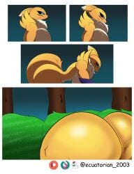 atheltic_female bent_over big_ass big_breasts comic digimon digimon_(species) ecuatorian_2003 fox_girl fox_tail renamon renamon_(digimon)
