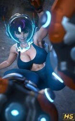 3d ass big_ass big_breasts breasts clothing curvaceous curvy curvy_female curvy_figure female female_only firearm footwear hagiwara_studio handgun handwear headwear human juno_(overwatch) muscular muscular_female nonsexual overwatch overwatch_2 pale_skin sportswear thick_thighs weapon